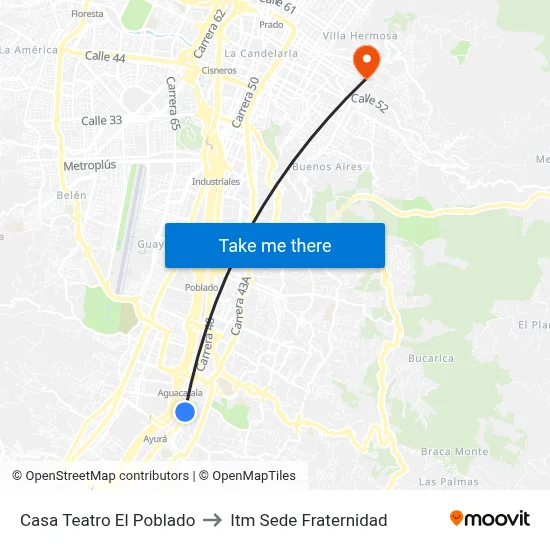 Casa Teatro El Poblado to Itm Sede Fraternidad map