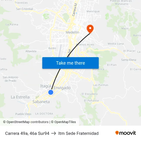 Carrera 49a, 46a Sur94 to Itm Sede Fraternidad map
