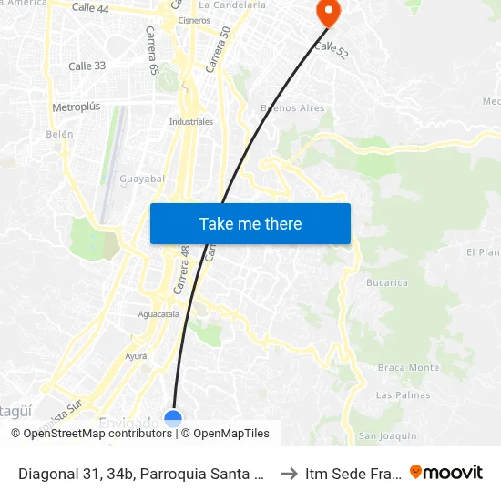 Diagonal 31, 34b, Parroquia Santa Barbara De La Ayurá to Itm Sede Fraternidad map