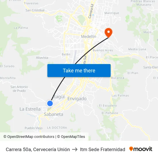 Carrera 50a, Cervecería Unión to Itm Sede Fraternidad map