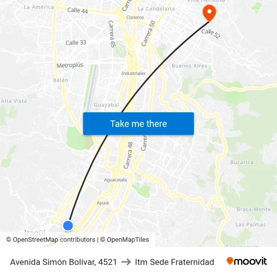 Avenida Simón Bolivar, 4521 to Itm Sede Fraternidad map