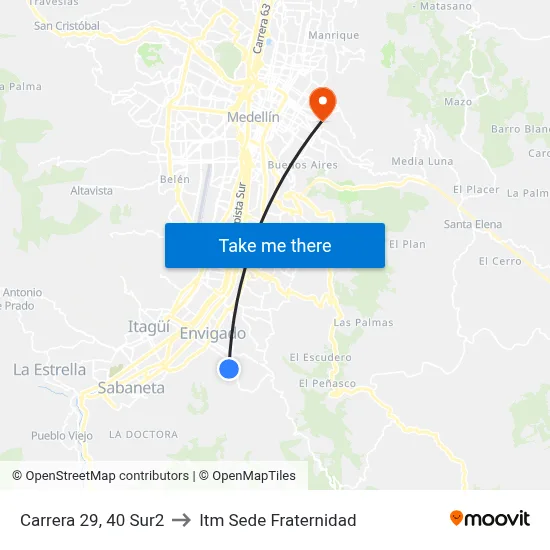 Carrera 29, 40 Sur2 to Itm Sede Fraternidad map