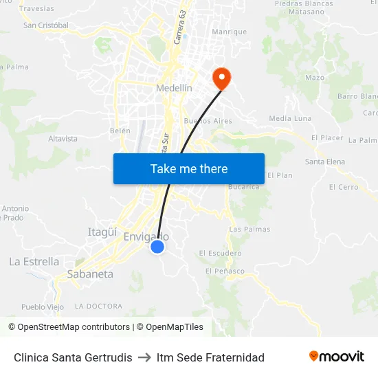 Clinica Santa Gertrudis to Itm Sede Fraternidad map