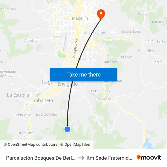 Parcelación Bosques De Berlín to Itm Sede Fraternidad map
