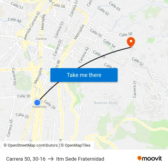 Carrera 50, 30-16 to Itm Sede Fraternidad map