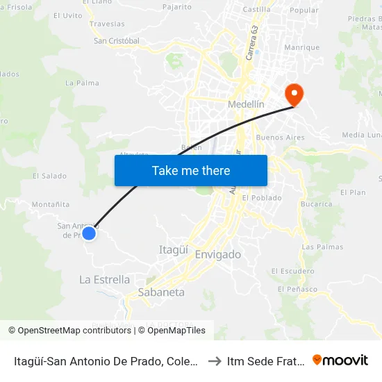 Itagüí-San Antonio De Prado, Colegio Empresarial to Itm Sede Fraternidad map