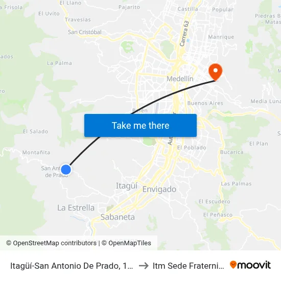 Itagüí-San Antonio De Prado, 12163 to Itm Sede Fraternidad map