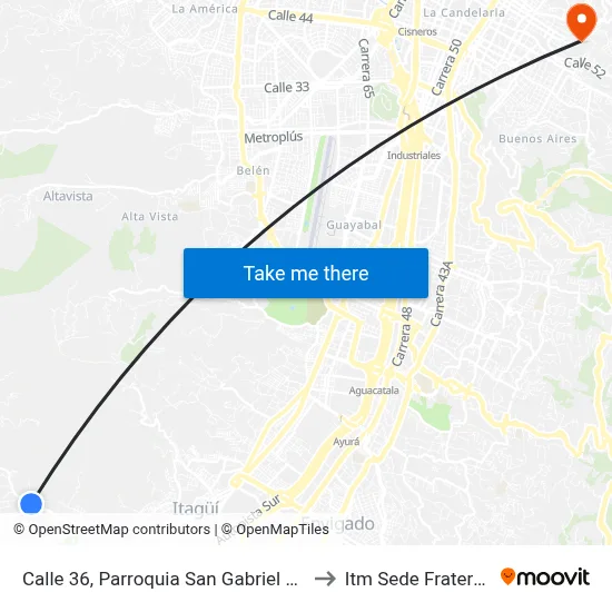 Calle 36, Parroquia San Gabriel Arcángel to Itm Sede Fraternidad map