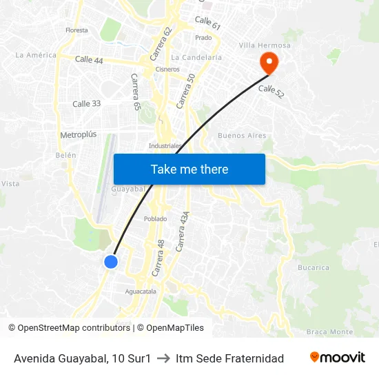 Avenida Guayabal, 10 Sur1 to Itm Sede Fraternidad map