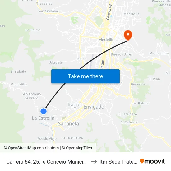 Carrera 64, 25, Ie Concejo Municipal De Itagüí to Itm Sede Fraternidad map