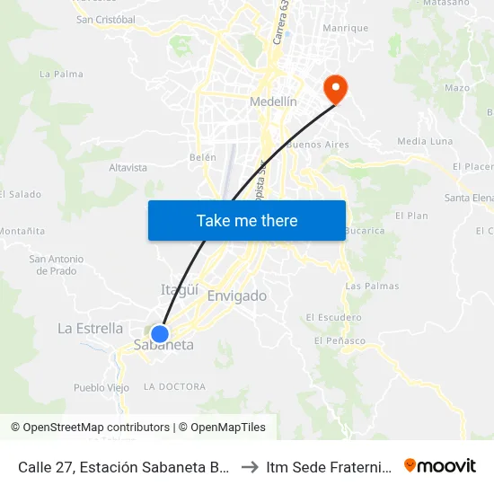 Calle 27, Estación Sabaneta Buses to Itm Sede Fraternidad map