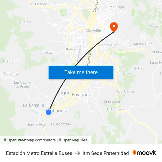 Estación Metro Estrella Buses to Itm Sede Fraternidad map