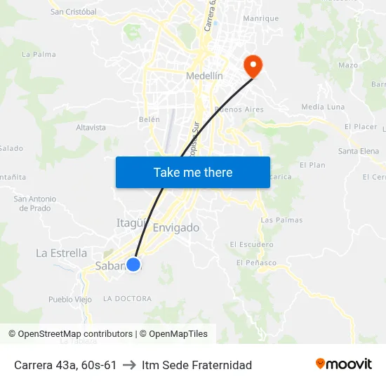 Carrera 43a, 60s-61 to Itm Sede Fraternidad map