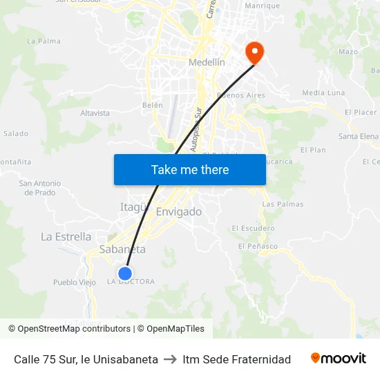 Calle 75 Sur, Ie Unisabaneta to Itm Sede Fraternidad map
