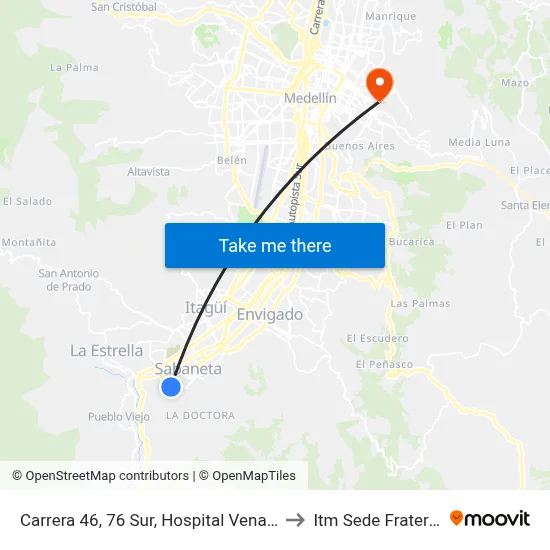 Carrera 46, 76 Sur, Hospital Venancio Díaz to Itm Sede Fraternidad map
