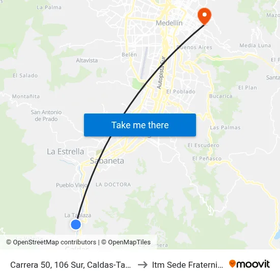Carrera 50, 106 Sur, Caldas-Tablaza to Itm Sede Fraternidad map