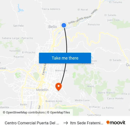 Centro Comercial Puerta Del Norte to Itm Sede Fraternidad map