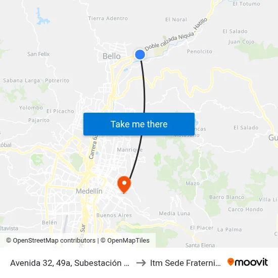 Avenida 32, 49a, Subestación Bello to Itm Sede Fraternidad map