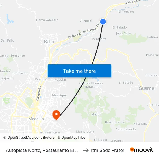 Autopista Norte, Restaurante El Rancherito to Itm Sede Fraternidad map