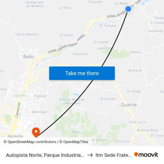 Autopista Norte, Parque Industrial El Trapiche to Itm Sede Fraternidad map