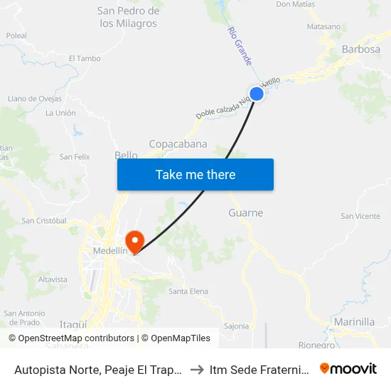Autopista Norte, Peaje El Trapiche to Itm Sede Fraternidad map