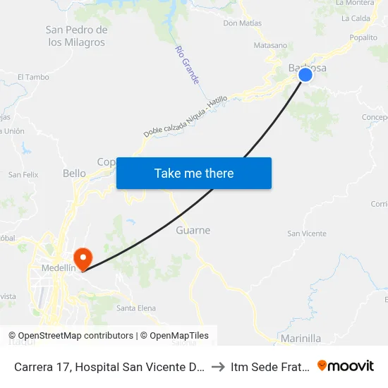 Carrera 17, Hospital San Vicente De Paul Barbosa to Itm Sede Fraternidad map