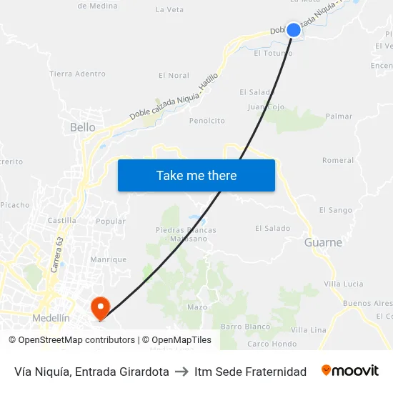 Vía Niquía, Entrada Girardota to Itm Sede Fraternidad map