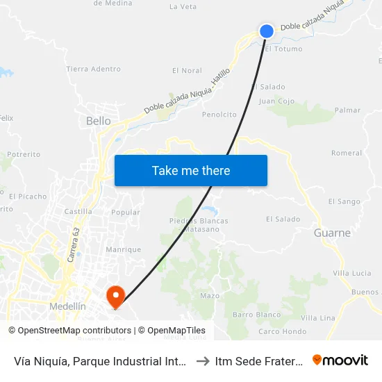 Vía Niquía, Parque Industrial Intercity Ph to Itm Sede Fraternidad map