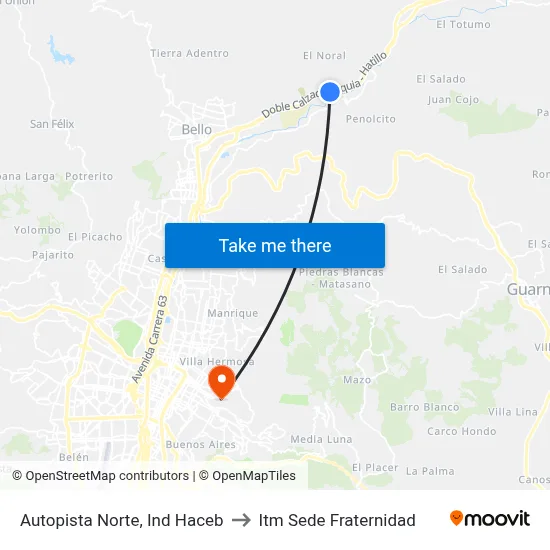 Autopista Norte, Ind Haceb to Itm Sede Fraternidad map