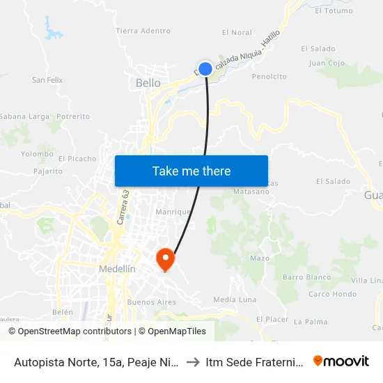 Autopista Norte, 15a, Peaje Niquía to Itm Sede Fraternidad map