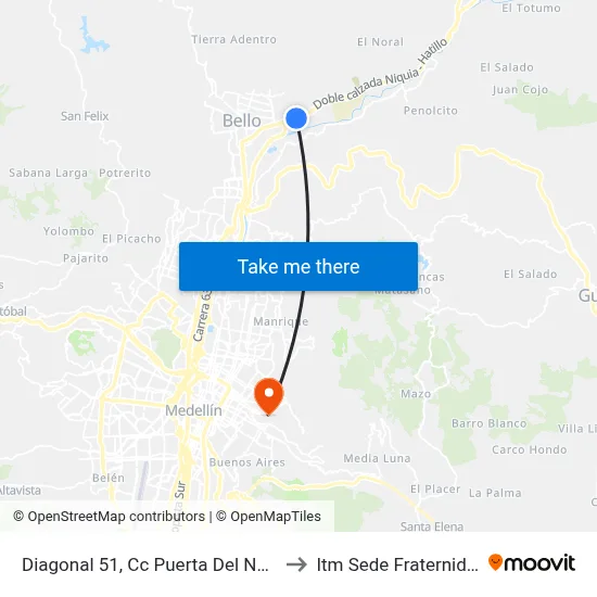 Diagonal 51, Cc Puerta Del Norte to Itm Sede Fraternidad map