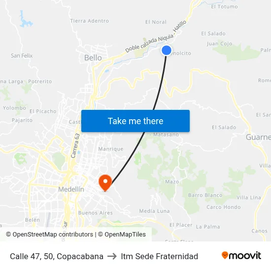 Calle 47, 50, Copacabana to Itm Sede Fraternidad map
