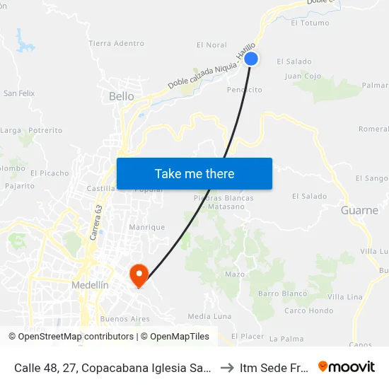Calle 48, 27, Copacabana Iglesia San Juan De La Tasajera to Itm Sede Fraternidad map