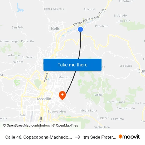 Calle 46, Copacabana-Machado, Canteras to Itm Sede Fraternidad map