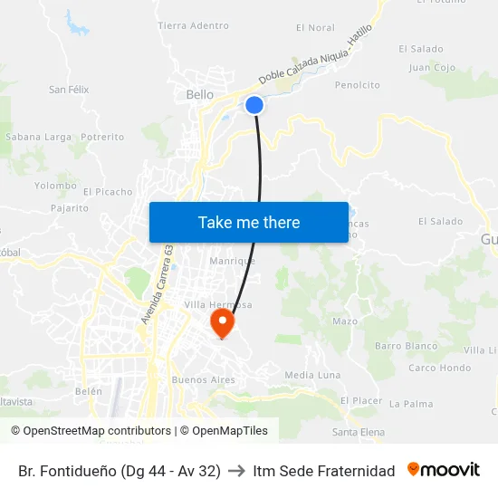 Br. Fontidueño (Dg 44 - Av 32) to Itm Sede Fraternidad map