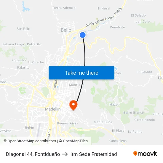 Diagonal 44, Fontidueño to Itm Sede Fraternidad map