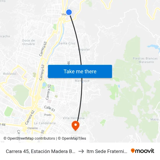 Carrera 45, Estación Madera Buses to Itm Sede Fraternidad map