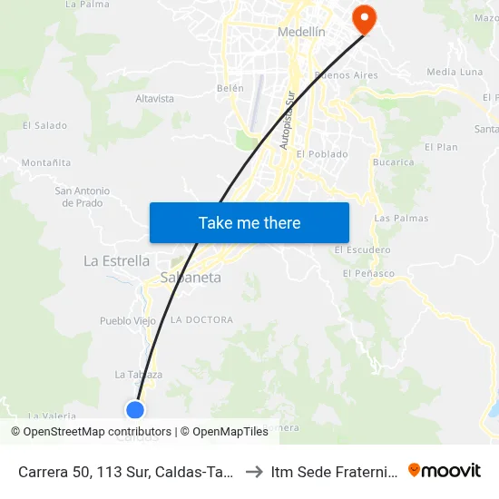 Carrera 50, 113 Sur, Caldas-Tablaza to Itm Sede Fraternidad map