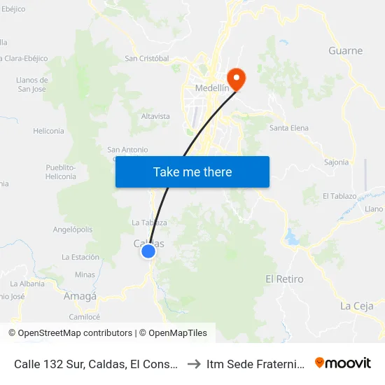 Calle 132 Sur, Caldas, El Consumo to Itm Sede Fraternidad map