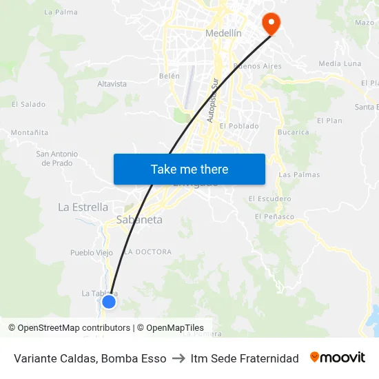 Variante Caldas, Bomba Esso to Itm Sede Fraternidad map