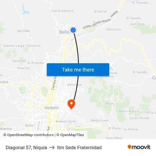 Diagonal 57, Niquía to Itm Sede Fraternidad map