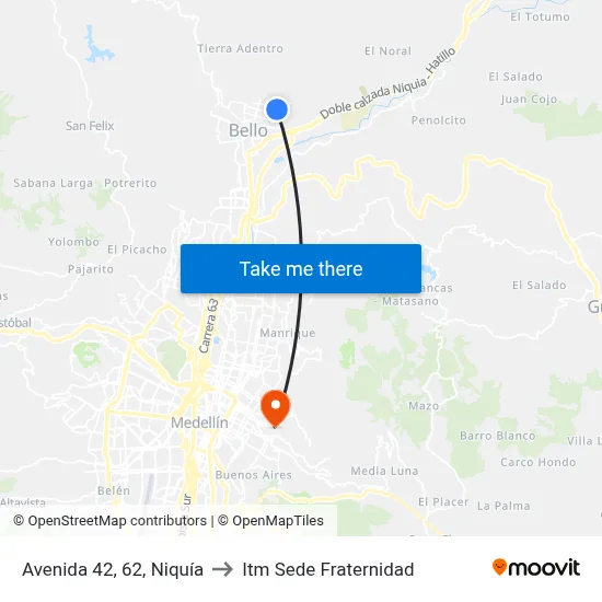 Avenida 42, 62, Niquía to Itm Sede Fraternidad map