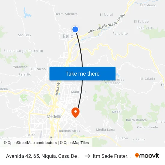 Avenida 42, 65, Niquía, Casa De Justicia to Itm Sede Fraternidad map