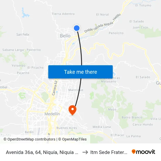 Avenida 36a, 64, Niquía, Niquía Quitasol to Itm Sede Fraternidad map