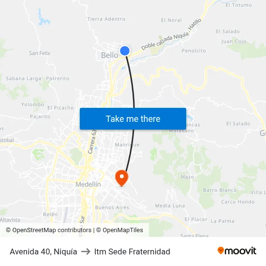 Avenida 40, Niquía to Itm Sede Fraternidad map