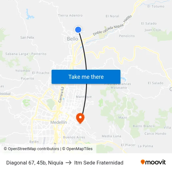 Diagonal 67, 45b, Niquía to Itm Sede Fraternidad map