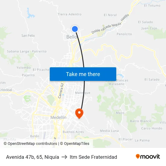Avenida 47b, 65, Niquía to Itm Sede Fraternidad map