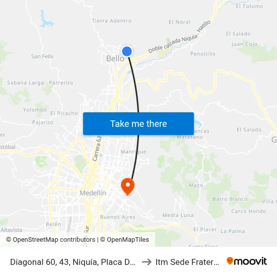 Diagonal 60, 43, Niquía, Placa Deportiva to Itm Sede Fraternidad map