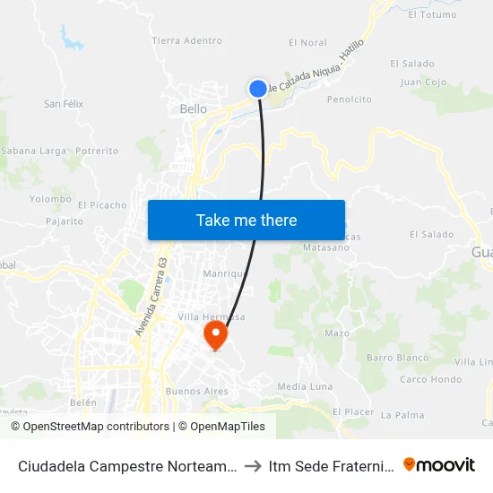 Ciudadela Campestre Norteamérica to Itm Sede Fraternidad map