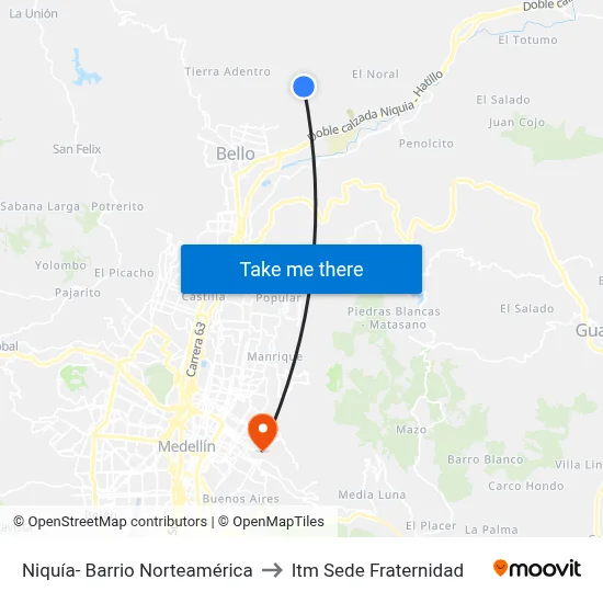 Niquía- Barrio Norteamérica to Itm Sede Fraternidad map